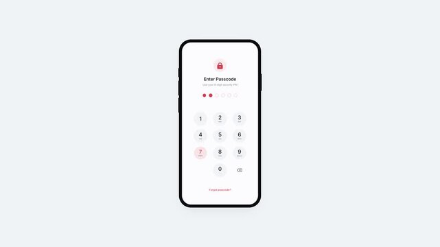 Passcode verification on phone with 6 digit PIN entered on keypad and green verified check mark, secure login app UI animation