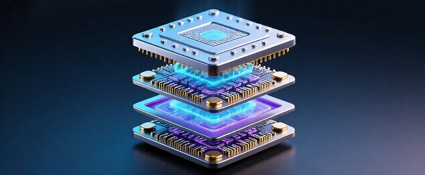 Exploded Quantum Processor, Modular Computing Illustration
