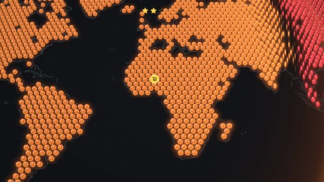 Hexagon world map shifts from red to green as customer rating rises to 98% happy customers
