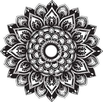 Intricate black and white floral mandala pattern with geometric decorative elements