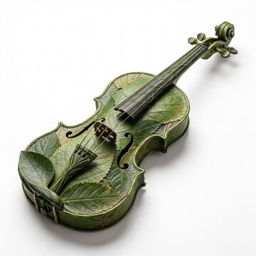 Violin Made With Leaf In White Background 