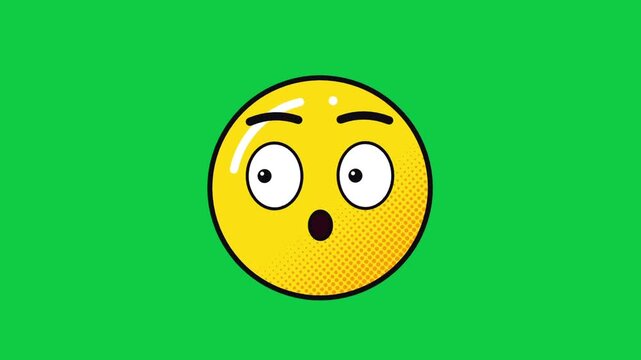Emoji face animation on green screen, surprised, shocked, dizzy and winking cartoon expressions