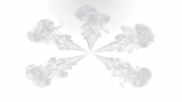 Radiating white smoke streams emanating from central point isolated on transparent background