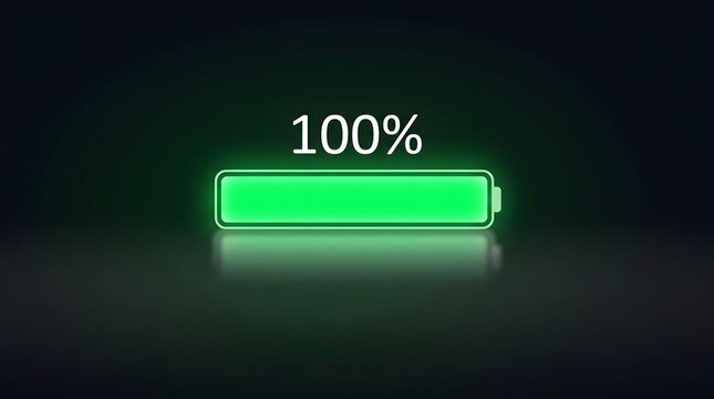 A vibrant fully charged battery indicator glows brightly against a dark background symbolizing power energy and optimal device functionality