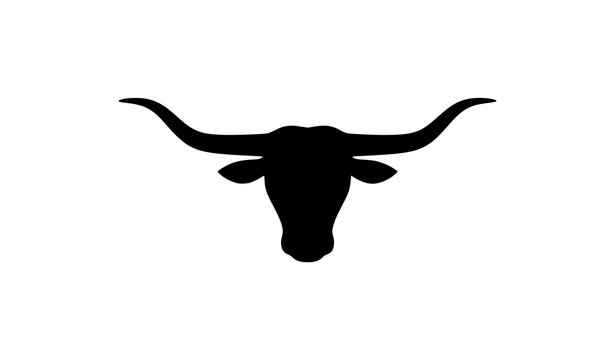 Black silhouette of a longhorn bull head facing forward with agriculture business cattle farming horned animal longhorn silhouette livestock wildlife american agriculture masculine