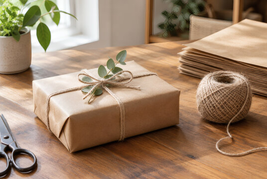 Paper packaging tied with natural twine
