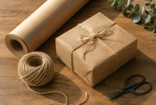 Paper packaging tied with natural twine
