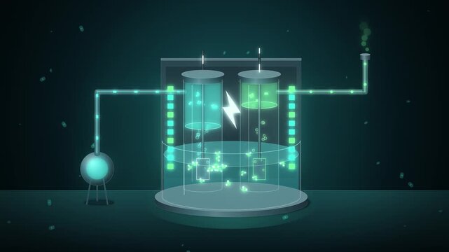 Water electrolysis with hydrogen and oxygen bubbles on dark teal