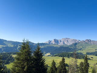 Naklejka premium Alpe di Siusi at sunny morning sunrise, Dolomites mountains, Italy