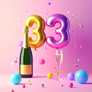 Birthday and Anniversary Celebration with Champagne and Number 33 Balloon