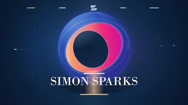 Futuristic circular glowing logo design template with colorful abstract gradients on dark background