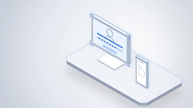 Isometric two factor authentication with monitor and phone on white