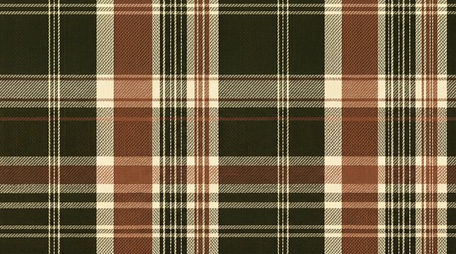 Seamless fall plaid pattern with brown and cream stripes