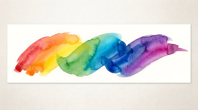 Rainbow watercolor brush stroke banner isolated on a transparent