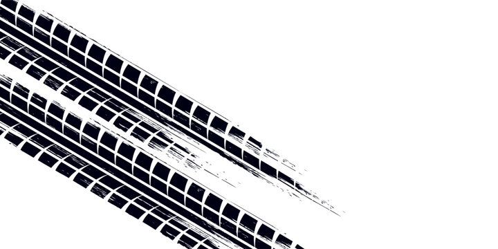 Black tire marks on the road, black rubber tire marks and tread marks, texture and background of tire tracks