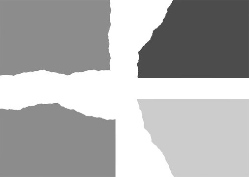 Four distinct monochromatic paper segments show uneven ragged edges arranged in a grid formation to present a unique creative texture for your graphic design project needs in professional media