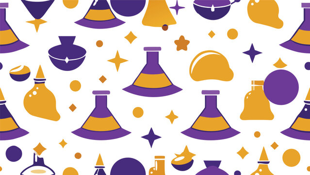 Magic seamless pattern with witch potions and wizard hats on a white background seamless background halloween mystical illustration wallpaper wrapping abstract creative backdrop commercial