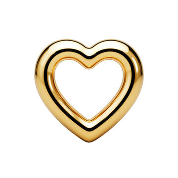 Shiny gold heart outline with a double ring, isolated on transparent background