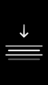 Vertical Stack Download Icon Animation on Black Background, Download Arrow with Layered Progress Bars, Minimal File Transfer UI Symbol, Seamless Loop 4K Motion Graphic