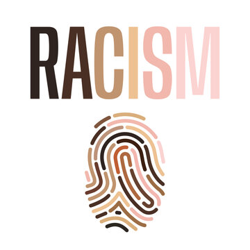 Anti-Racism Concept with Diverse Skin Tone Typography and Multiracial Fingerprint Icon