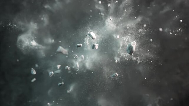 Super Slow Motion Shot of Exploded White Powder on Black Background at 1000 fps.