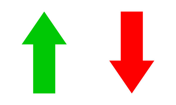 Green Up and Red Down Arrow Icons Isolated on Transparent Background