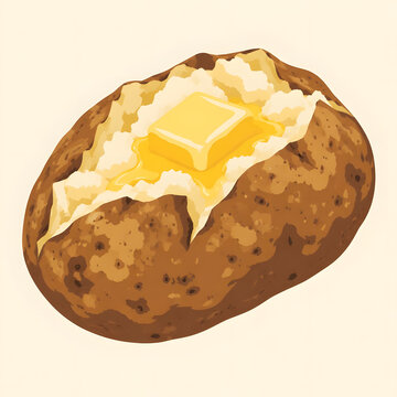 Baked potato with melting butter illustration