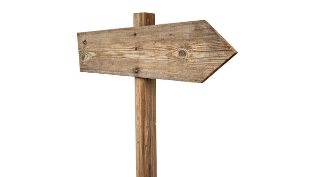 Blank vintage wooden directional arrow signpost sign isolated on transparent background