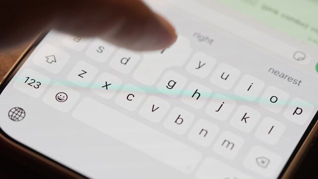 Man hands chatting and typing on smartphone macro closeup. Unrecognizable human typing text message tapping touchscreen keyboard using whatsapp application a social media