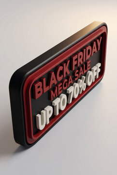 Black friday mega sale 3d sign with seventy percent discount