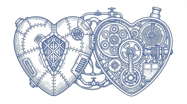 Detailed steampunk heart with internal gears and machinery sketch