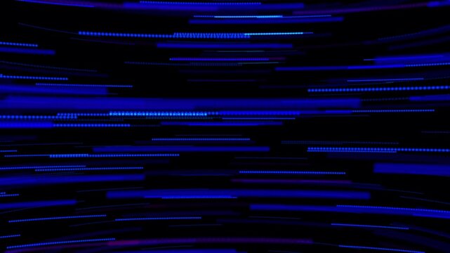 Light streaks animation accelerates across deep spatial planes. High speed telecommunication data transmission guides light streaks animation. Fiber optic networks use streaks.