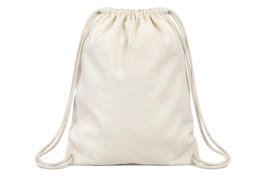 Cream leather drawstring backpack mockup isolated on white background