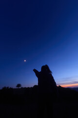 Amateur astronomer observing stars, planets and other celestial objects. © astrosystem