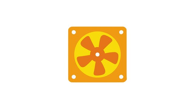 Animated Orange Computer CPU Exhaust Fan Icon on White Background