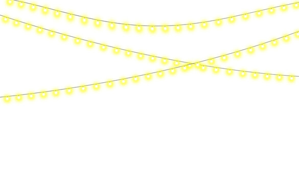 String of glowing yellow party lights isolated on transparent background