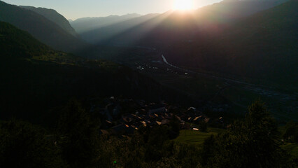 Naklejka premium alpine landscape panorama in the evening, mountain