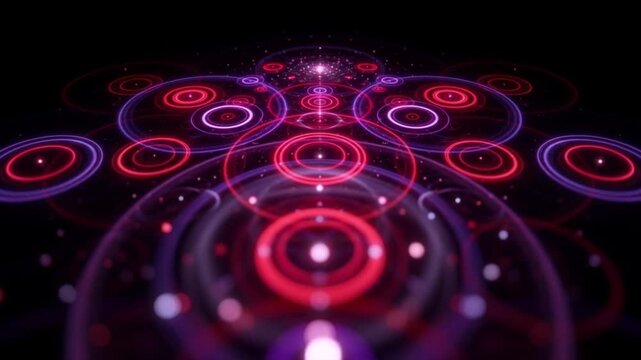 非線形光学ソリトンと回折光リングが深遠な空間を満たすサイバー背景動画