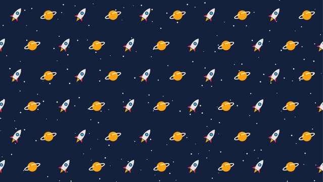Rockets and planets seamless pattern on navy