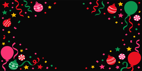 Christmas festive background with balloons confetti and ornaments christmas background balloons ornaments confetti celebration decoration colorful greetings illustration abstract cheerful © m