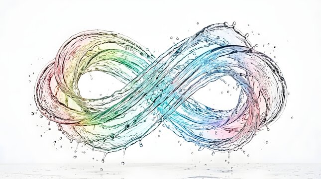Colorful abstract infinity symbol design with swirling brush strokes and a bright white background for creative concepts