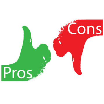 Pros cons in flat style. Green and Red flat icons. Concept for advantages disadvantages in business planning. Vector illustration.