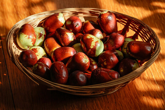 Raw fresh jujube fruit in a basket. fruits rich in vitamin C