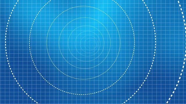 Blue Blueprint Grid Tunnel and Radar Concentric Circles Motion Graphic
