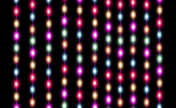 Colorful glowing string lights isolated on transparent background
