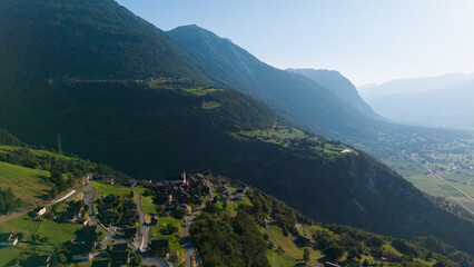 Fototapeta premium panorama from the Alps, Ergisch, Wasserfall Turtmann in Switzerland 