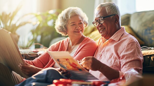 A middle-aged Asian couple assembles furniture together in their living room. Soft natural light highlights teamwork, DIY spirit, and cozy, real-life fixer-upper vibes.