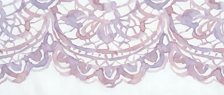 Delicate lace border with ornamental scrollwork in soft mauve and lavender tones tiles seamlessly