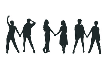 Obraz premium Diverse Couples and Friends Holding Hands Silhouettes on White