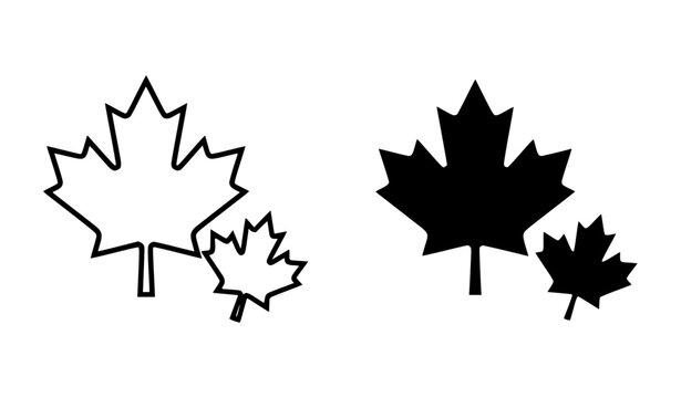 Black and white maple leaf icons set isolated on transparent background